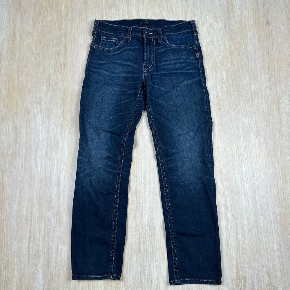 Silver Jeans Eddie Relaxed Tapered Mid Rise Blue Dark Wash Denim Jeans 30x30